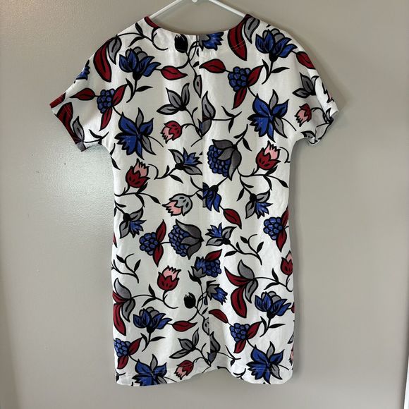 Grace Elements Floral Linen Blend Shift Dress Red Blue Lined Size Small - Picture 5 of 6